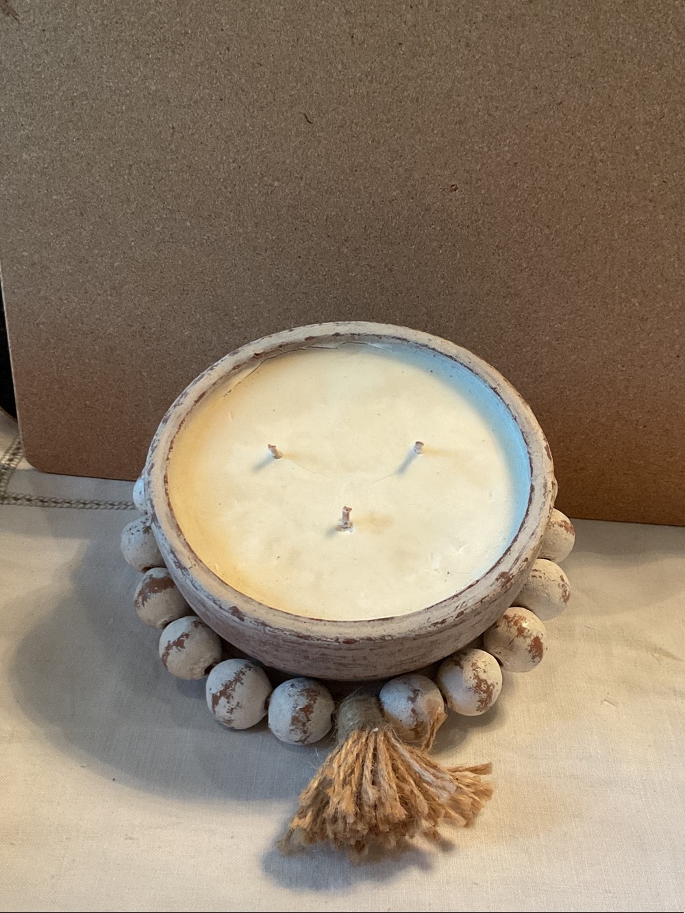Rustic Wood-Bead Candle Bowl